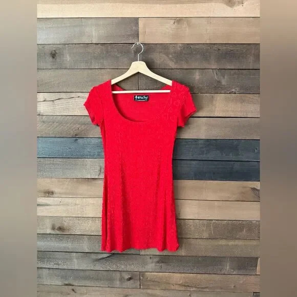 Vintage 90s All That Jazz Red Heart Textured Mini Dress - Picture 2 of 11
